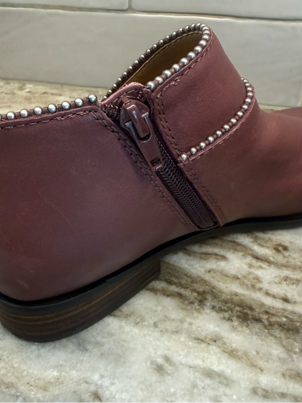 Lucky Brand Perrma Raisin Curved Topline Women’s Size 8 Studded Moto Edge Bootie - Picture 10 of 14